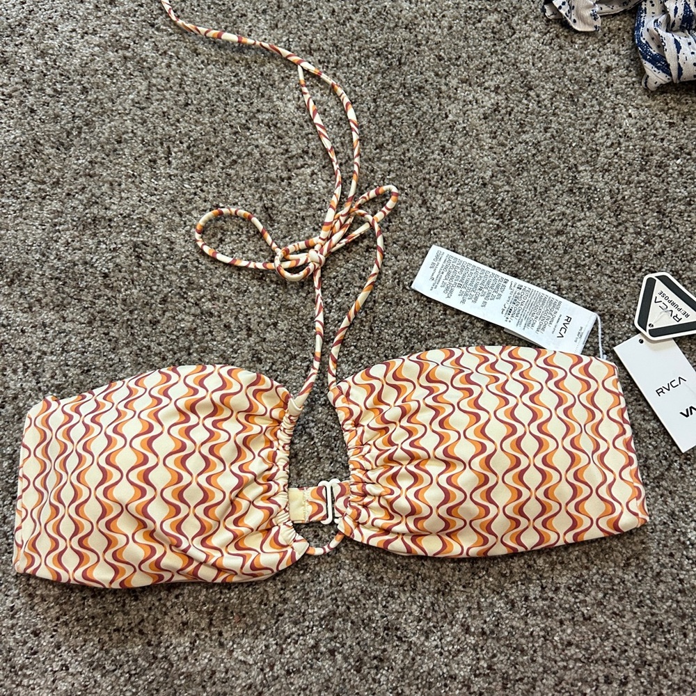 RVCA Orange and Yellow Wave Bikini Top